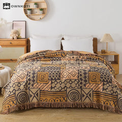 Bohemian Geometric Cotton Gauze Reversible Blanket