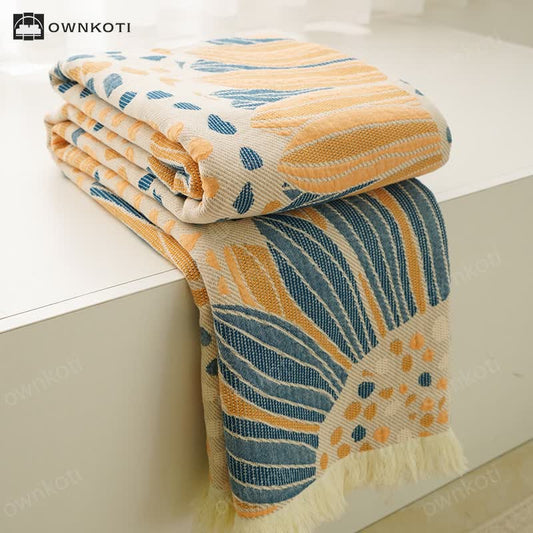 Blooming Sunflower Cotton Gauze Tassel Blanket