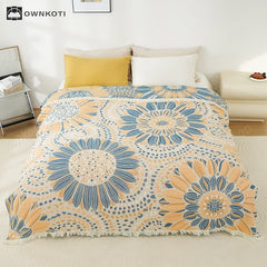 Blooming Sunflower Cotton Gauze Tassel Blanket