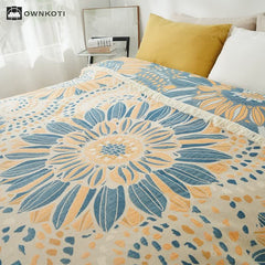 Blooming Sunflower Cotton Gauze Tassel Blanket