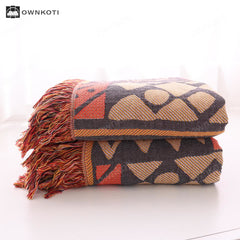 Bohemian Geometric Cotton Gauze Reversible Blanket