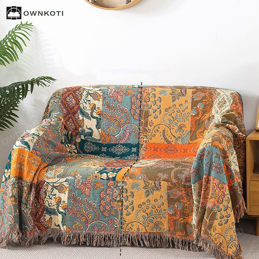 Bohemian Cotton Gauze Reversible Sofa Blanket