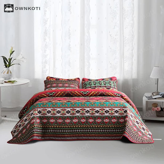 Bohemian Geometric Quilted Breathable Bedding Set(3PCS)