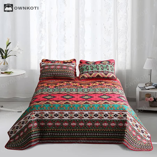 Bohemian Geometric Quilted Breathable Bedding Set(3PCS)