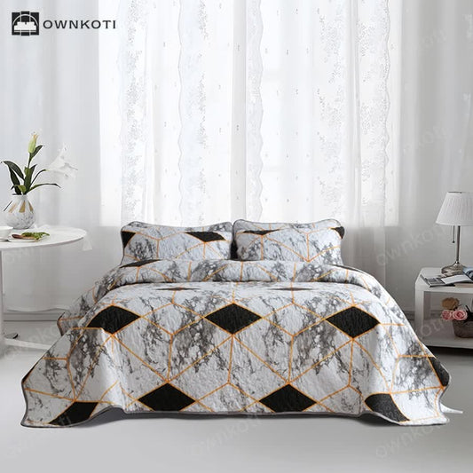 Marble Geometric Breathable Quilted Bedding Set(3PCS)