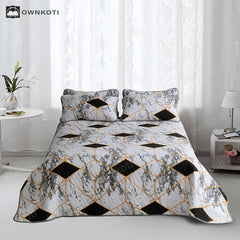 Marble Geometric Breathable Quilted Bedding Set(3PCS)