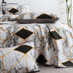 Marble Geometric Breathable Quilted Bedding Set(3PCS)