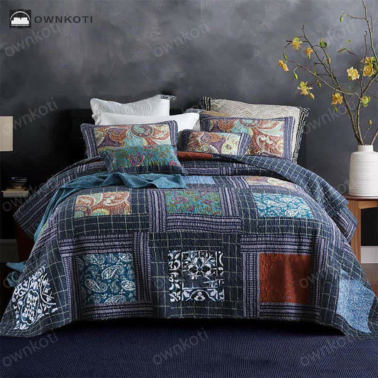 Retro Paisley Quilted Cotton Bedding Set(3PCS)