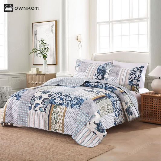 Quilted Floral Patchwork Cotton Bedding Set(3PCS)