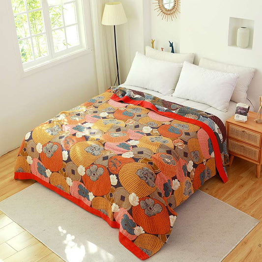 Colorful Persimmon Cotton Gauze Reversible Quilt