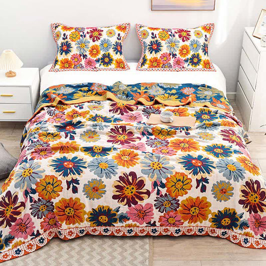 Bright Colorful Flower Cotton Reversible Quilt