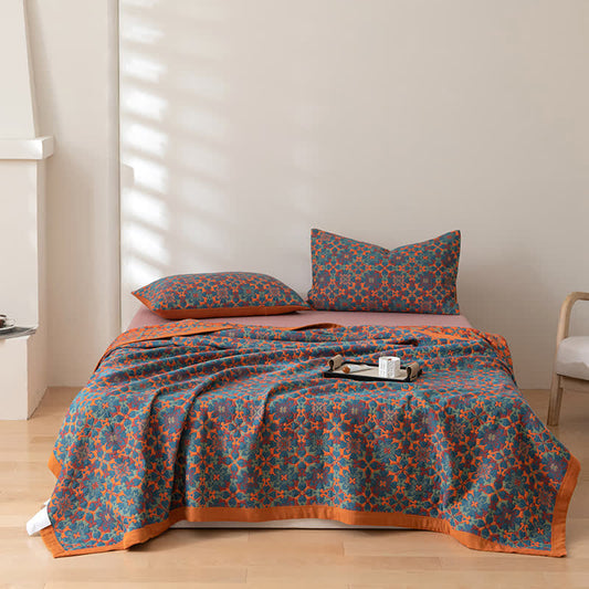 Orange & Blue Pattern Six Layers Cotton Quilt