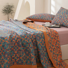 Orange & Blue Pattern Six Layers Cotton Quilt