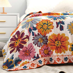 Bright Colorful Flower Cotton Reversible Quilt